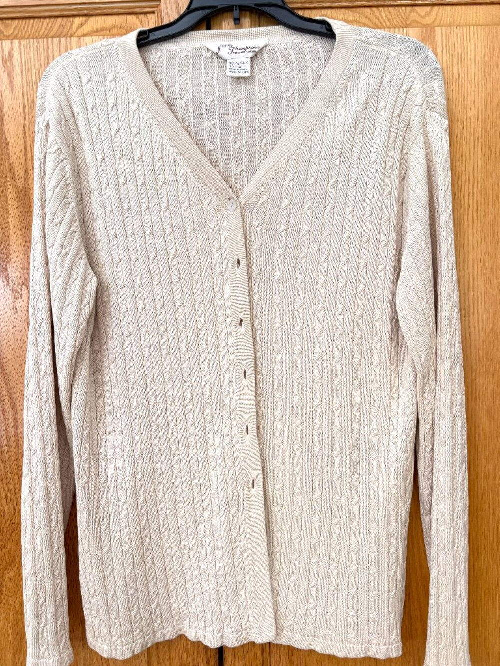 Norm Thompson 100% Silk Light Beige Cable Knit Cardigan Sweater Size M